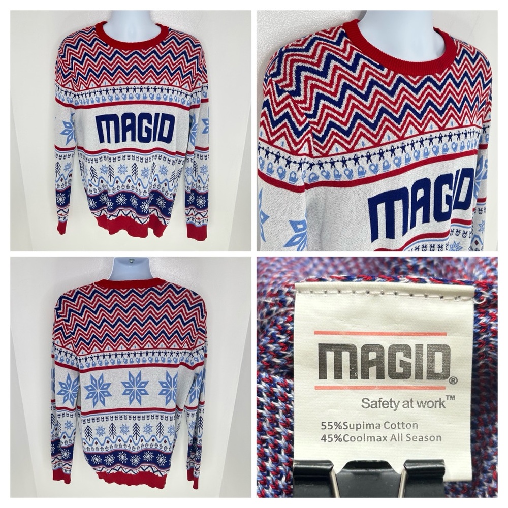 MAGID Safety Ugly Christmas Sweater‎ Unisex Size XL Holiday Workwear Party